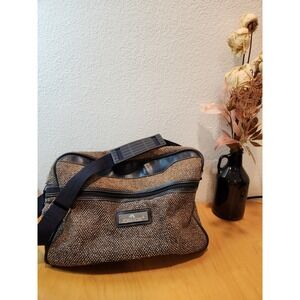 Vintage Jordache Tweed Duffle Shoulder Bag Logo Strap 80s 90s Travel Tote granny